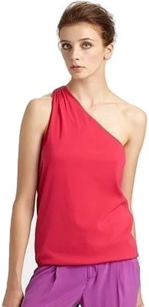 Alice   Olivia Pink Dani One Shoulder Drape Top (XS)