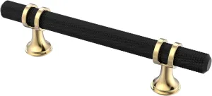Alzassbg 10 Pack Matt Black and Gold Cabinet Pulls, 3-3/4 Inch(96mm) Hole Centers Kitchen Hardware Knurled Cabinet Handles for Cabinets and Drawers AL3087KGP-MB