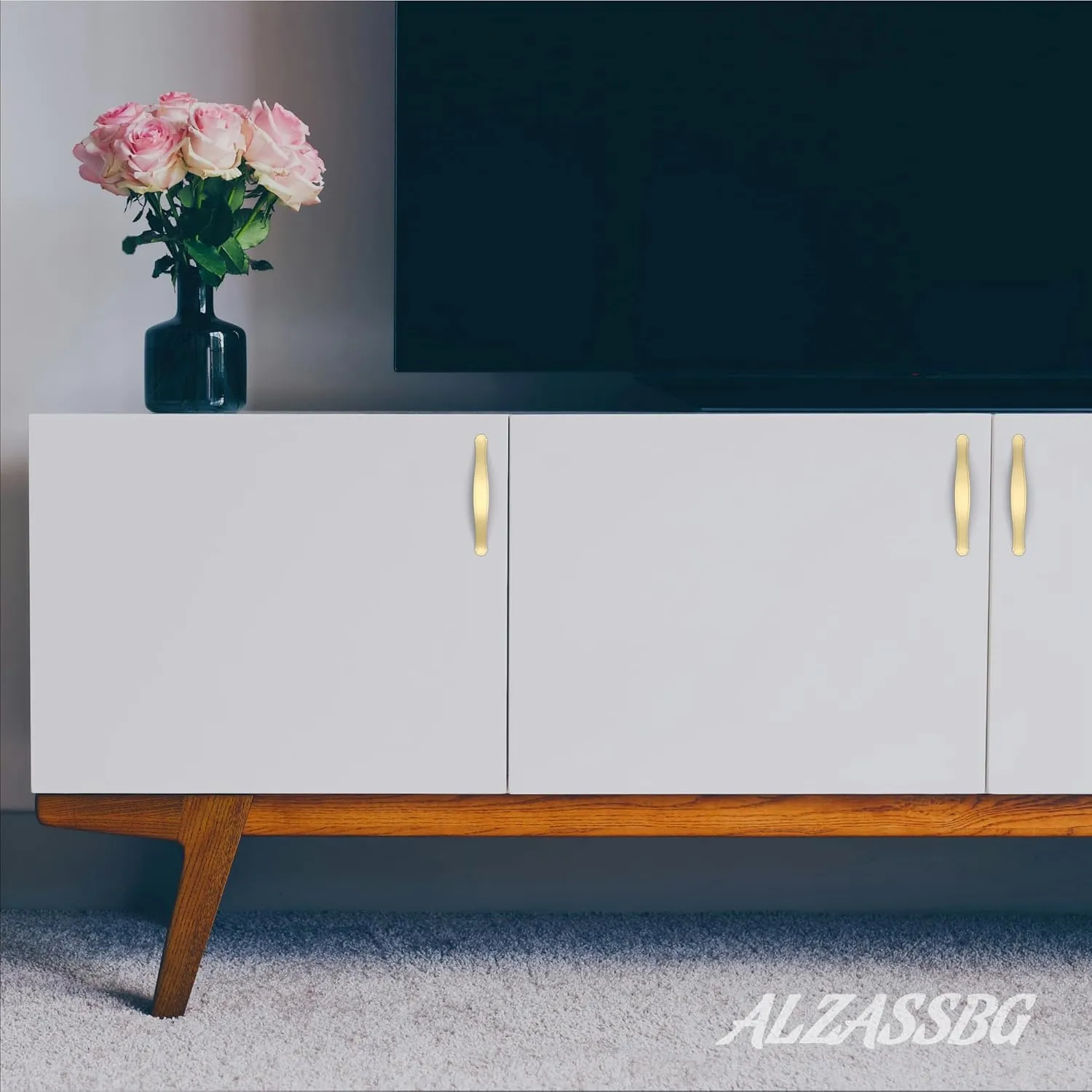 Alzassbg 10 Pack Matt Gold Cabinet Pulls, 3 Inch(76mm) Hole Centers Cabinet Handles Arch Kitchen Hardware for Cabinets and Drawer AL3028MGP