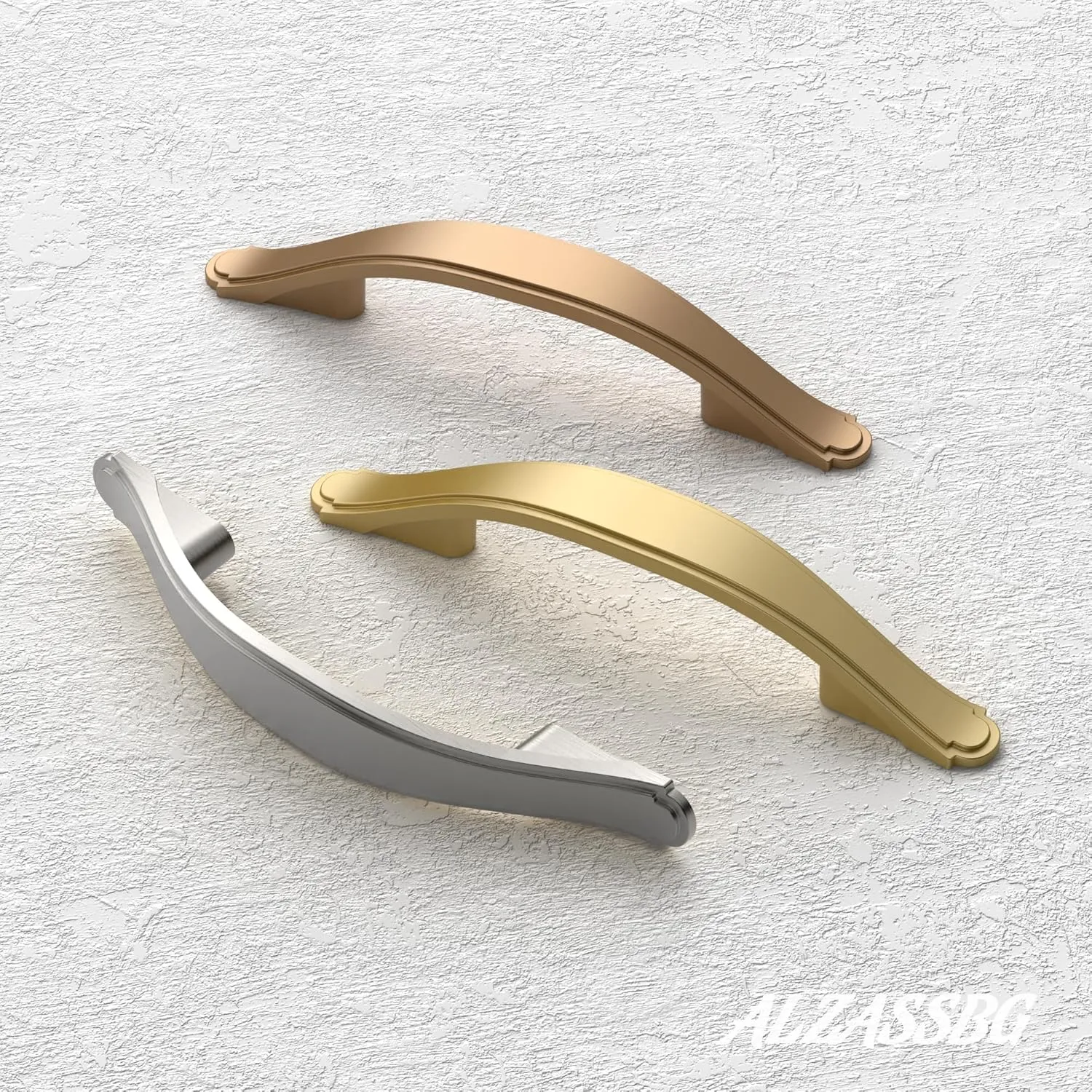 Alzassbg 10 Pack Matt Gold Cabinet Pulls, 3 Inch(76mm) Hole Centers Cabinet Handles Arch Kitchen Hardware for Cabinets and Drawer AL3028MGP