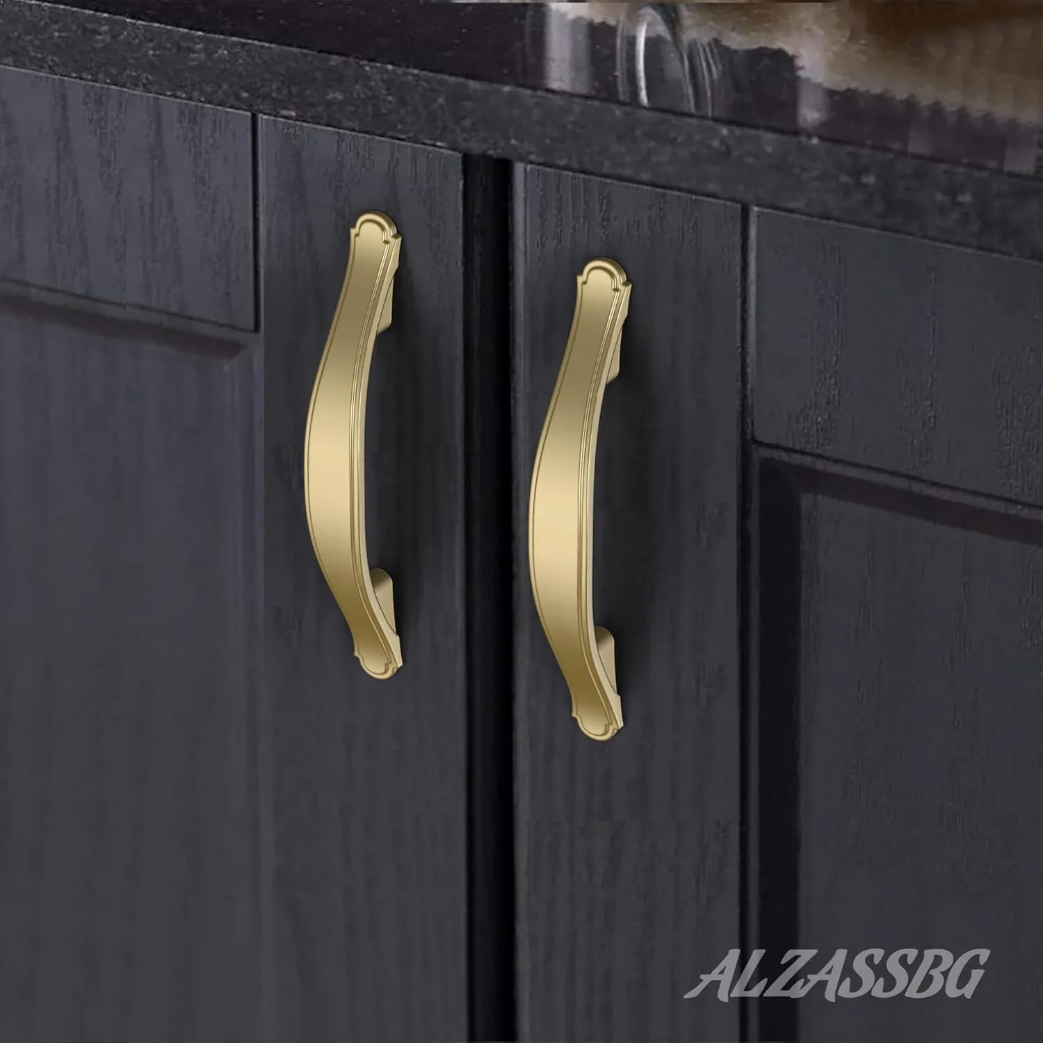 Alzassbg 10 Pack Matt Gold Cabinet Pulls, 3 Inch(76mm) Hole Centers Cabinet Handles Arch Kitchen Hardware for Cabinets and Drawer AL3028MGP