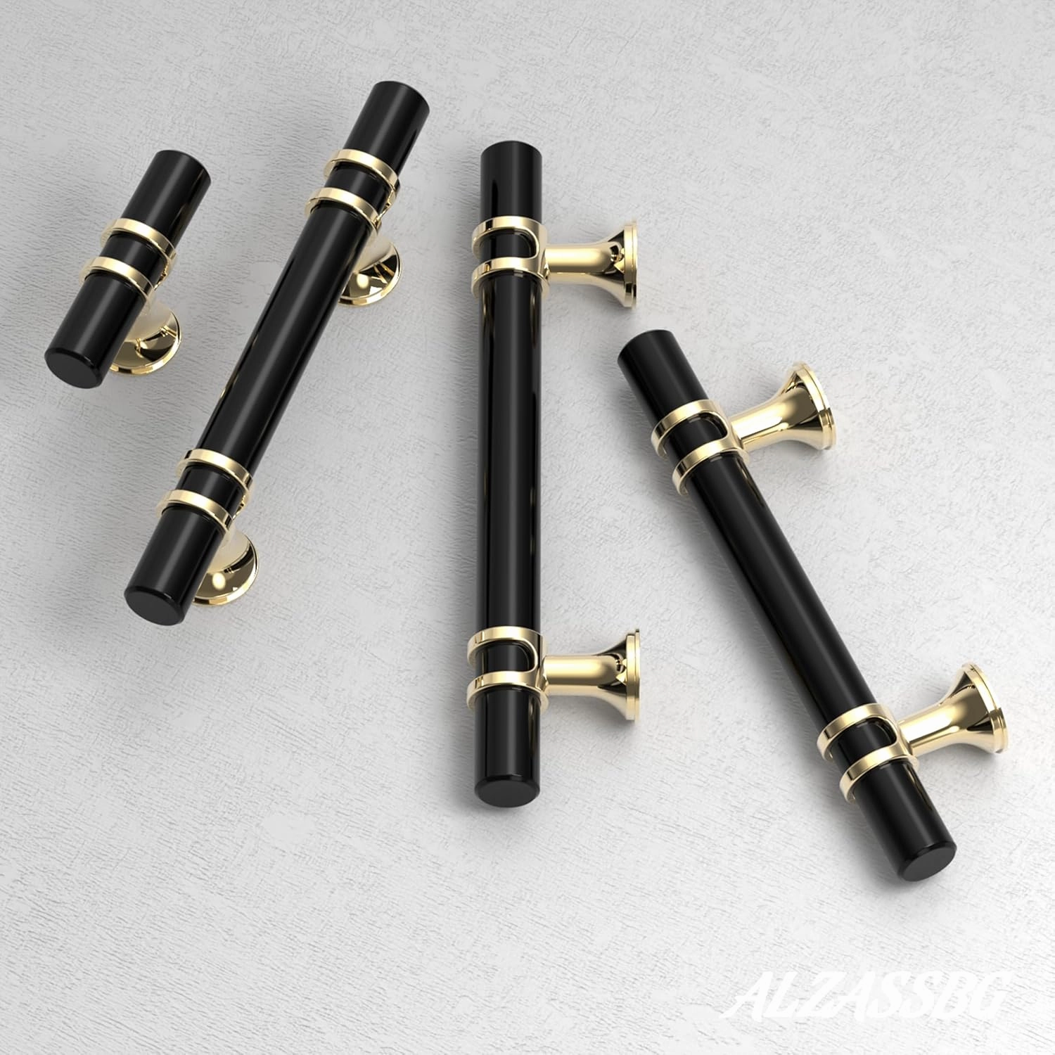 Alzassbg 10 Pack Matt Black and Gold Cabinet Pulls, 3 Inch(76mm) Hole Centers Kitchen Hardware Cabinet Handles for Cabinets and Drawers AL3097KGP-MB