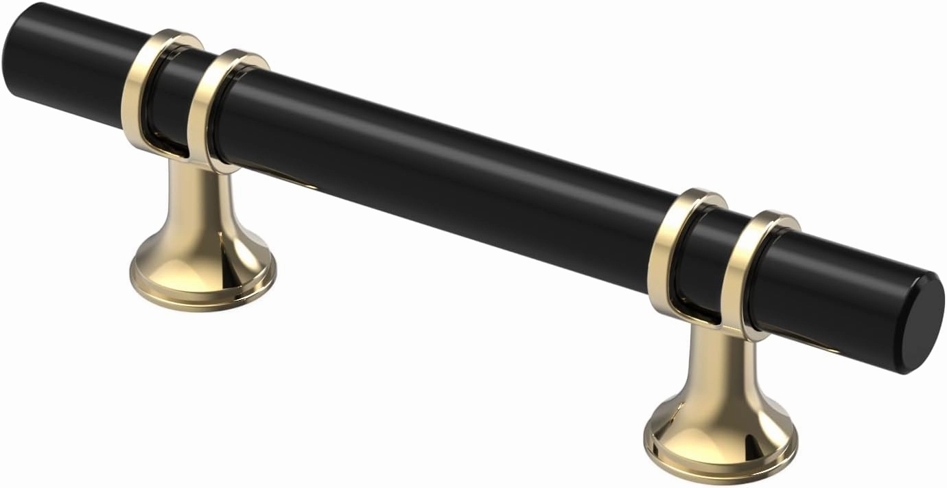 Alzassbg 10 Pack Matt Black and Gold Cabinet Pulls, 3 Inch(76mm) Hole Centers Kitchen Hardware Cabinet Handles for Cabinets and Drawers AL3097KGP-MB