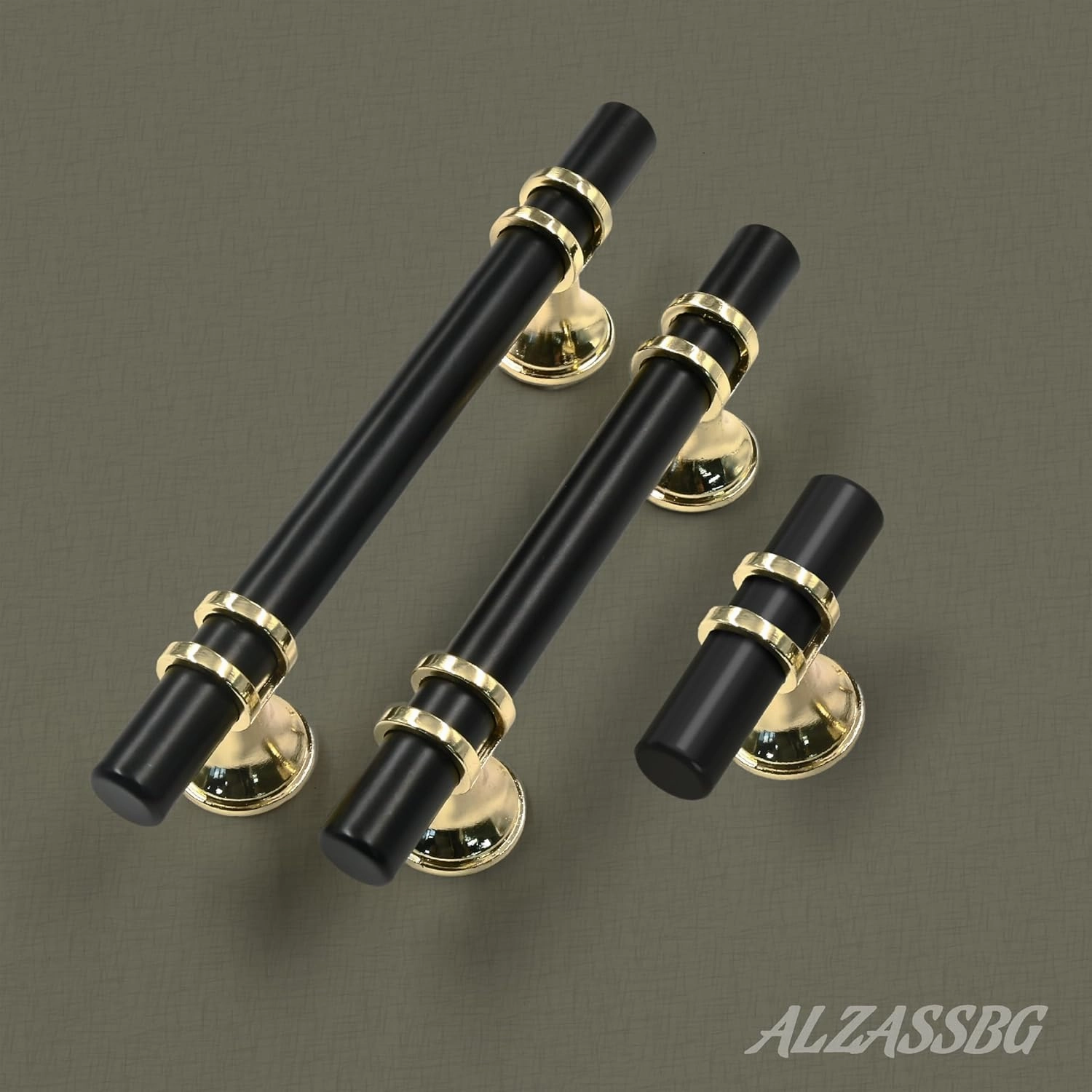 Alzassbg 10 Pack Matt Black and Gold Cabinet Pulls, 3 Inch(76mm) Hole Centers Kitchen Hardware Cabinet Handles for Cabinets and Drawers AL3097KGP-MB