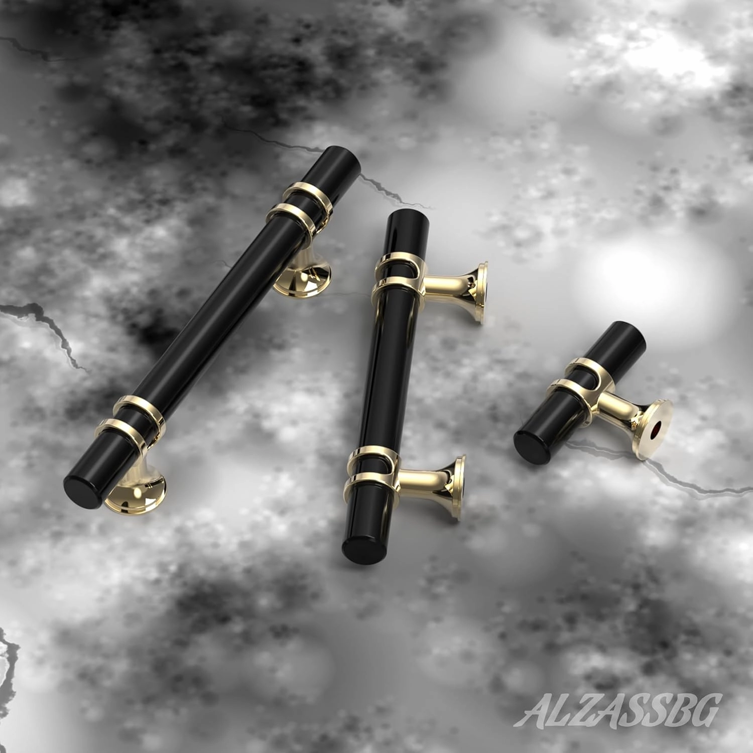 Alzassbg 10 Pack Matt Black and Gold Cabinet Pulls, 3 Inch(76mm) Hole Centers Kitchen Hardware Cabinet Handles for Cabinets and Drawers AL3097KGP-MB