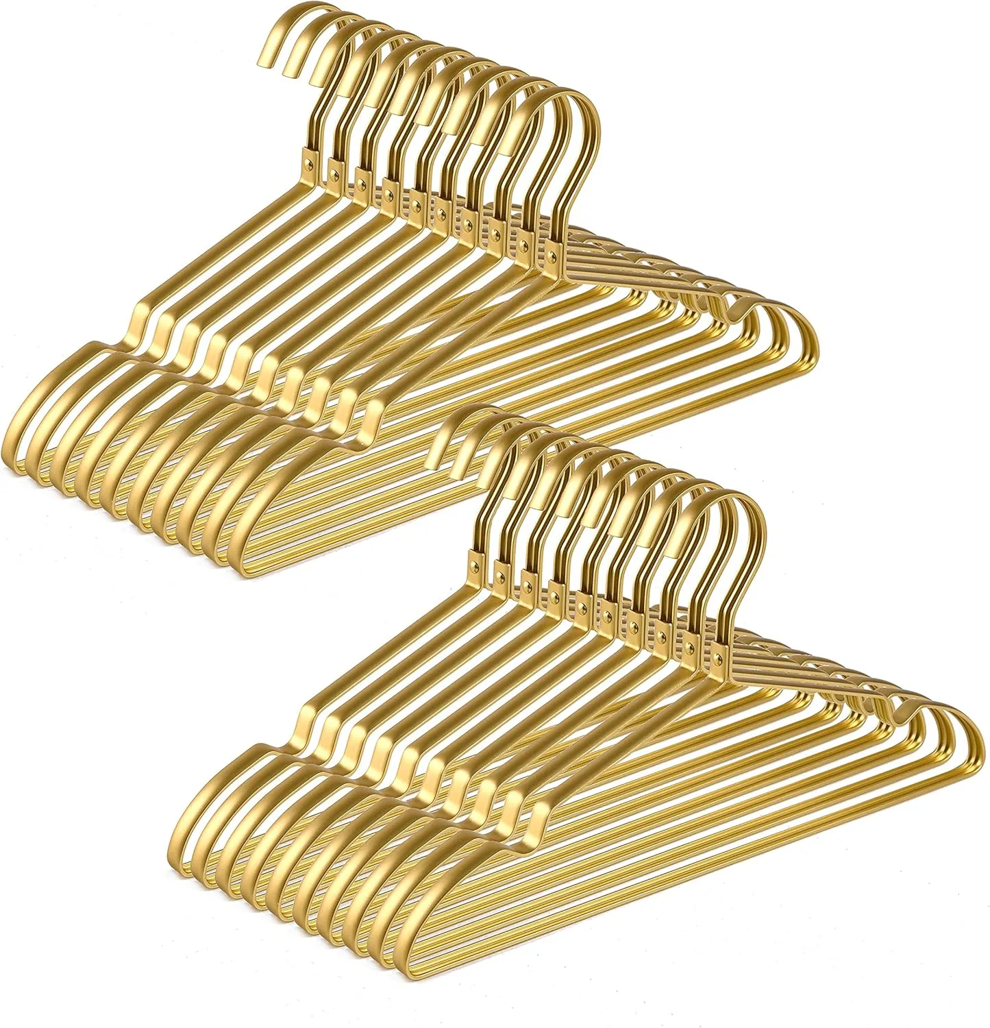 Amber Home 20 Pack Premium Matte Gold Aluminum Coat Hangers, 16.5” Extra Smooth & Durable Metal Shirt Dress Hanger, Light & Sturdy Metal Rack for Jacket Trouser Pant Slack
