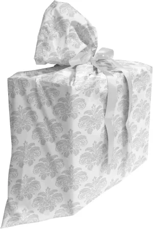 Ambesonne Abstract Gift Bag, Rhythmic Flowers Leaves Minimalist Blossom on Plain Backdrop Illustration, Fabric Party Favor Pouch with 3 Ribbons, 27, White and Pale Grey