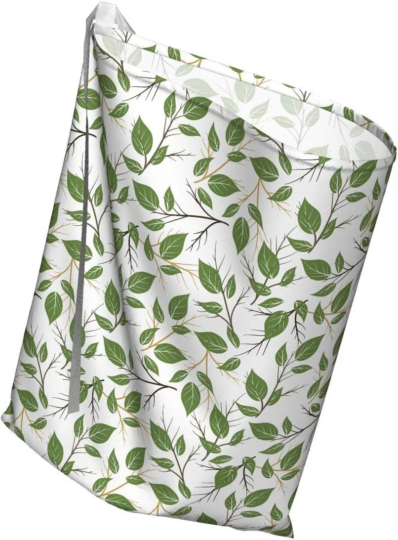 Ambesonne Aloha Gift Bag, Interpretation of Branches with Leaves Flourishing on a Plain Background, Fabric Party Favor Pouch with 3 Ribbons, 27, Brown Green Camel