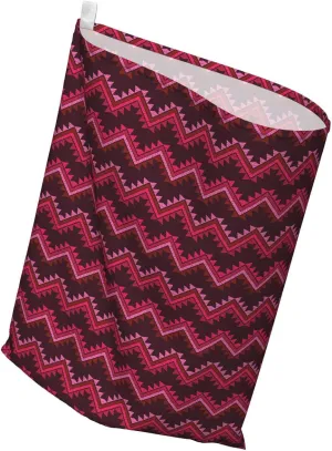 Ambesonne Aztec Fabric Gift Bag, Prehistoric Ornaments Chevron Pattern in Warm Tones Print, Present Sack for Parties Birthdays with 3 Ribbons, 27, Maroon Multicolor