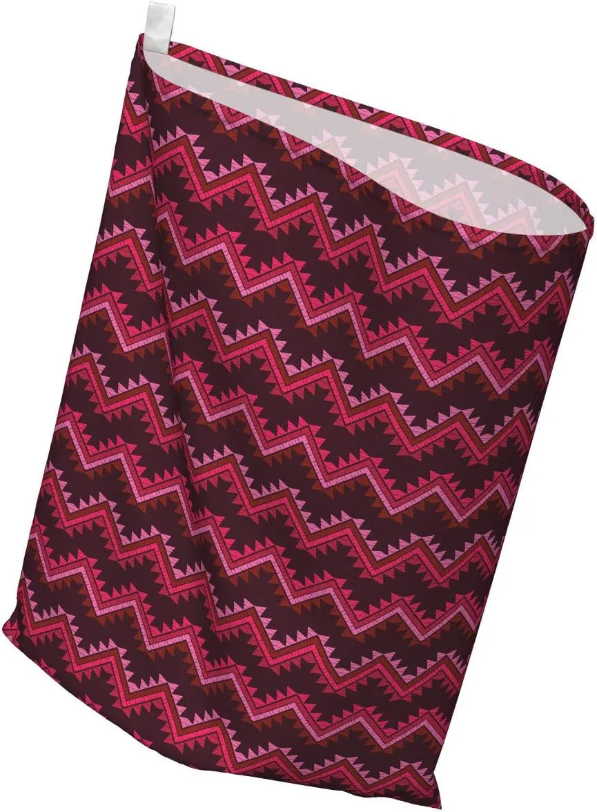 Ambesonne Aztec Fabric Gift Bag, Prehistoric Ornaments Chevron Pattern in Warm Tones Print, Present Sack for Parties Birthdays with 3 Ribbons, 27, Maroon Multicolor