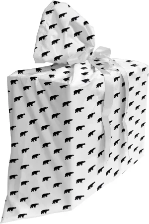 Ambesonne Bear Gift Bag, Repeating Wild Animal Pattern Monochrome Style Furry Carnivore of Wilderness, Fabric Party Favor Pouch with 3 Ribbons, 27, Black and White