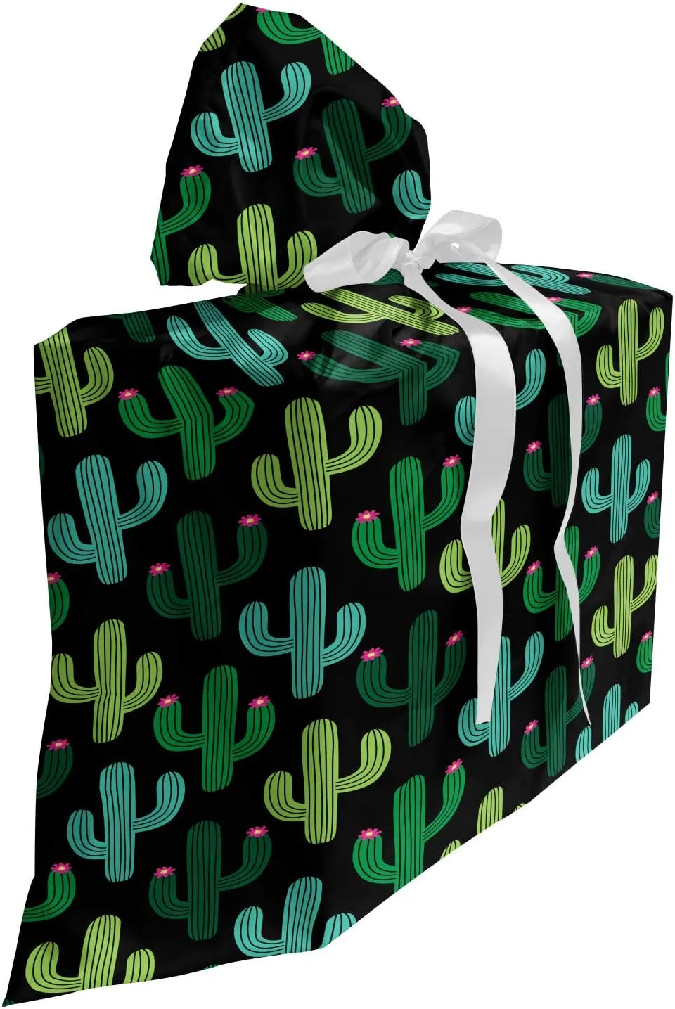 Ambesonne Cactus Gift Bag, Rhythmic Cacti Plants Elements of Warm Climate in Vivid Tones Print, Fabric Party Favor Pouch with 3 Ribbons, 27, Charcoal Grey Multicolor