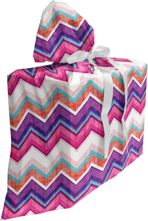 Ambesonne Chevron Fabric Gift Bag, Chevron Motifs Colorful Design with Variable Angles Parallel Lines Groovy Art, Present Sack for Parties Birthdays with 3 Ribbons, 27, Multicolor