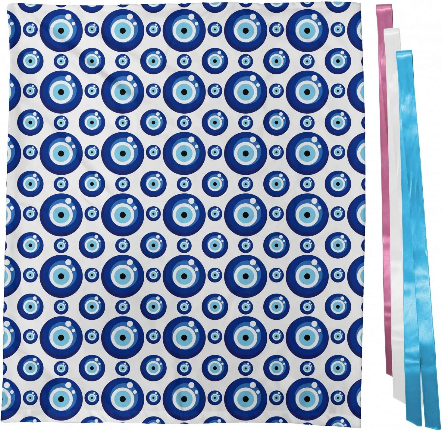 Ambesonne Evil Eye Gift Bag, Symmetrical Pattern All Seeing Eye Superstitious Turkish Ethnic, Fabric Party Favor Pouch with 3 Ribbons, 27, Blue Pale Blue White