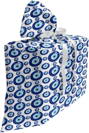 Ambesonne Evil Eye Gift Bag, Symmetrical Pattern All Seeing Eye Superstitious Turkish Ethnic, Fabric Party Favor Pouch with 3 Ribbons, 27, Blue Pale Blue White