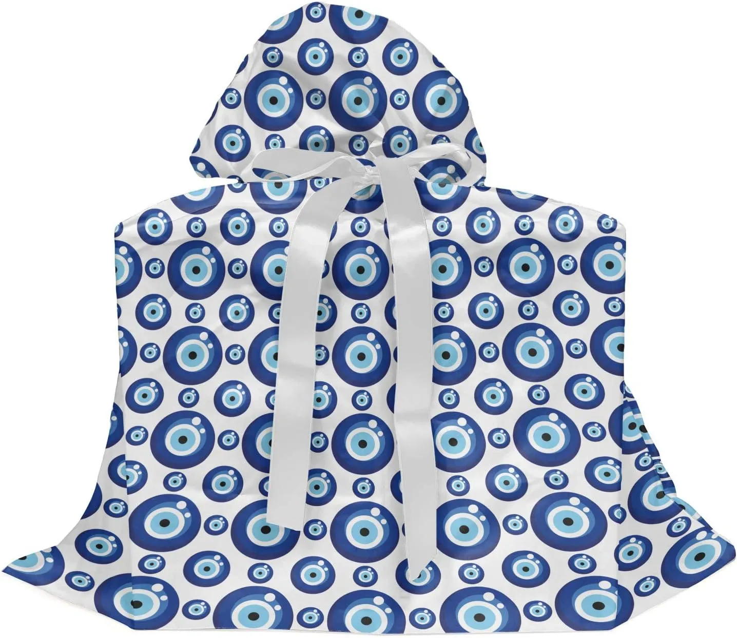 Ambesonne Evil Eye Gift Bag, Symmetrical Pattern All Seeing Eye Superstitious Turkish Ethnic, Fabric Party Favor Pouch with 3 Ribbons, 27, Blue Pale Blue White