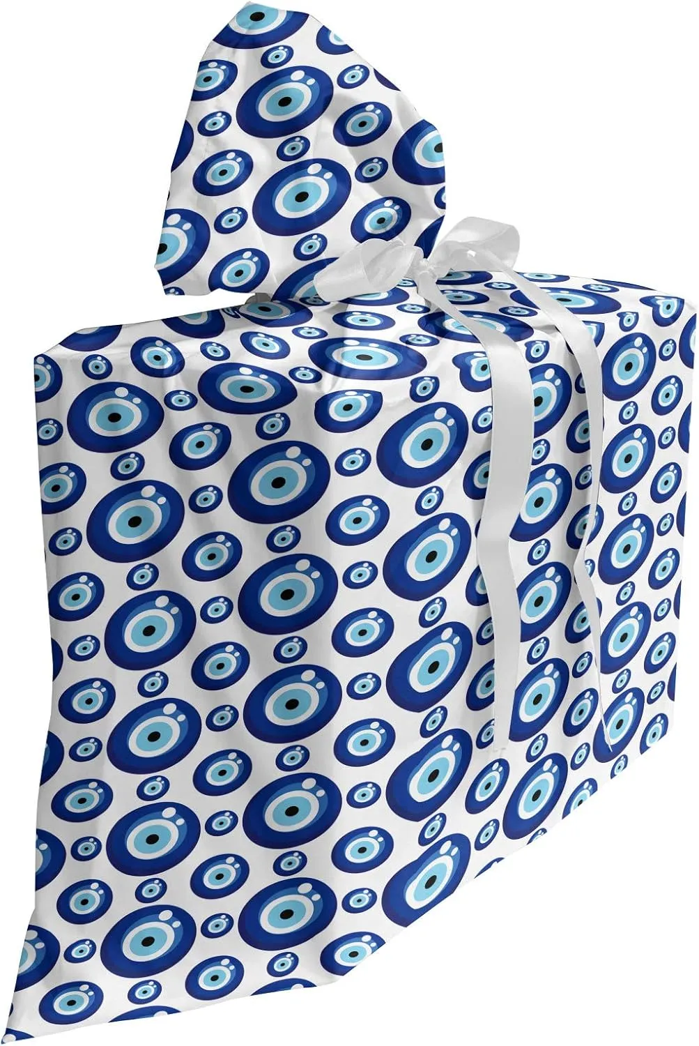 Ambesonne Evil Eye Gift Bag, Symmetrical Pattern All Seeing Eye Superstitious Turkish Ethnic, Fabric Party Favor Pouch with 3 Ribbons, 27, Blue Pale Blue White
