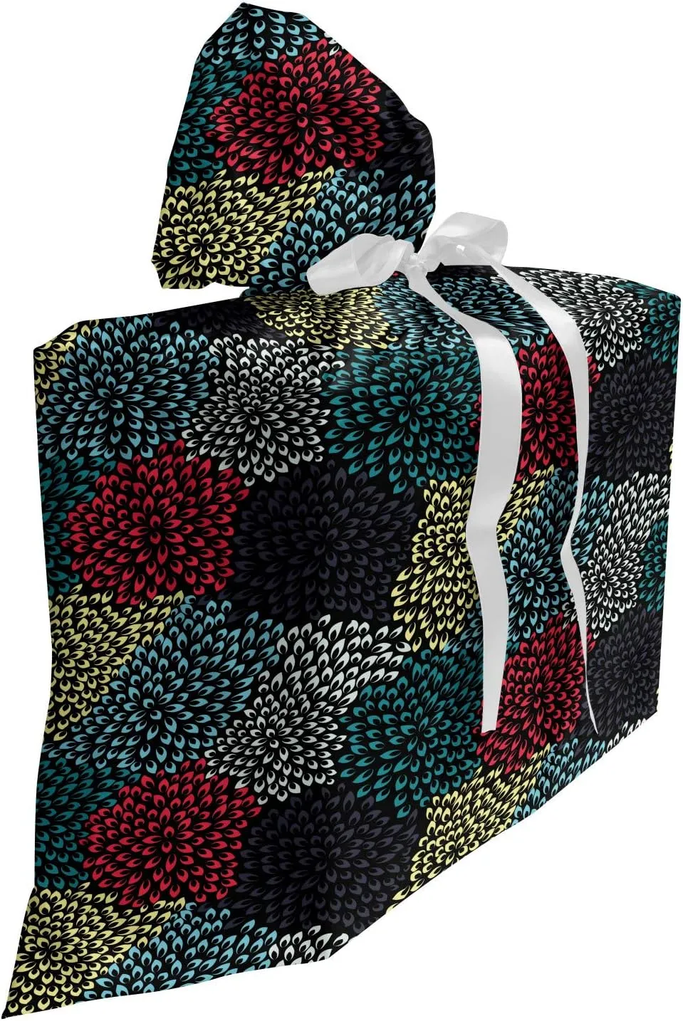 Ambesonne Floral Fabric Gift Bag, Flourish Gardening Blossoms Bush Nature Spring Branches in Abstract Modern Fashion, Present Sack for Parties Birthdays with 3 Ribbons, 27, Multicolor