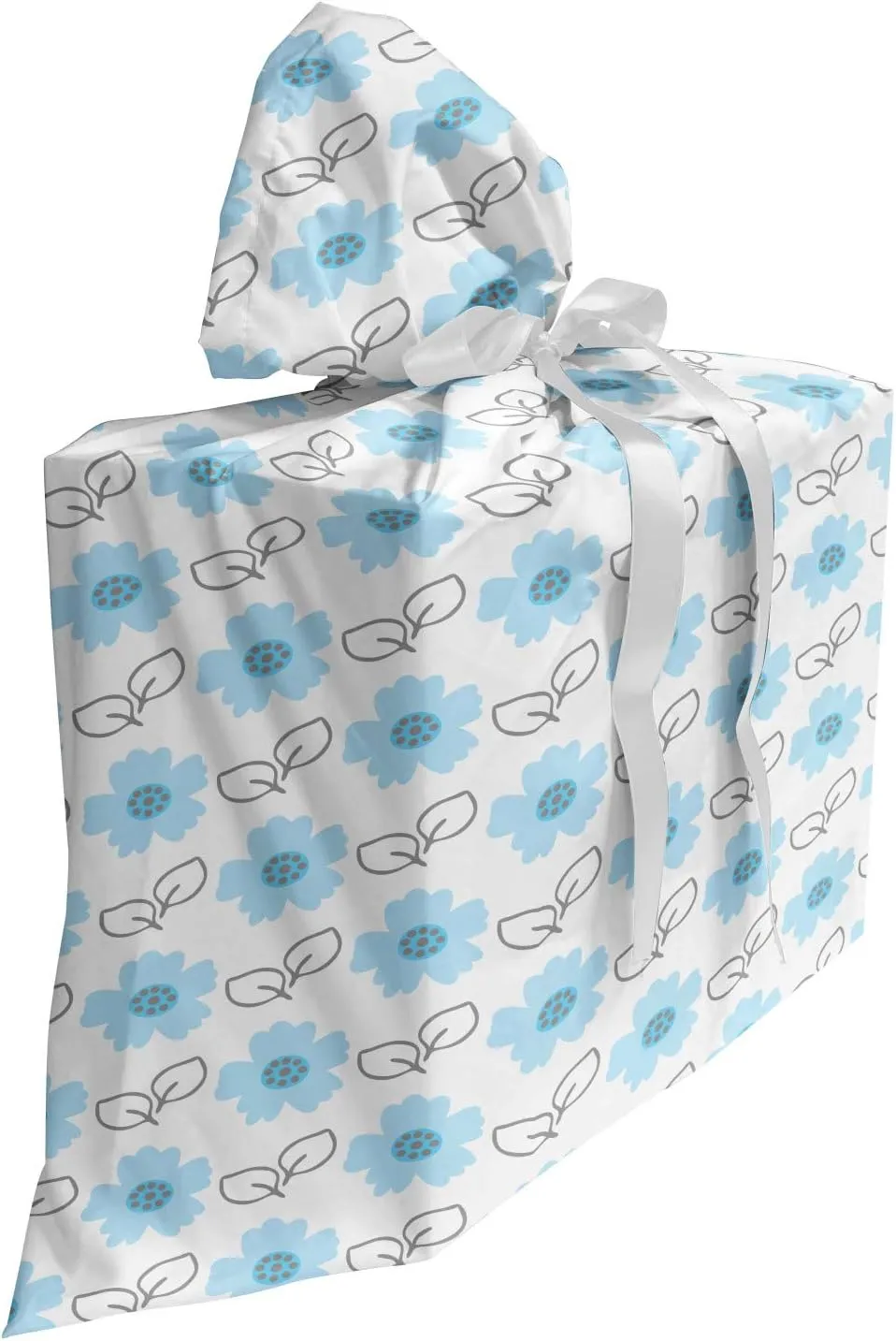 Ambesonne Floral Fabric Gift Bag, Flourish Summer Pattern with Pastel Blossoming Petals, Present Sack for Parties Birthdays with 3 Ribbons, 27, Pale Blue Dimgray