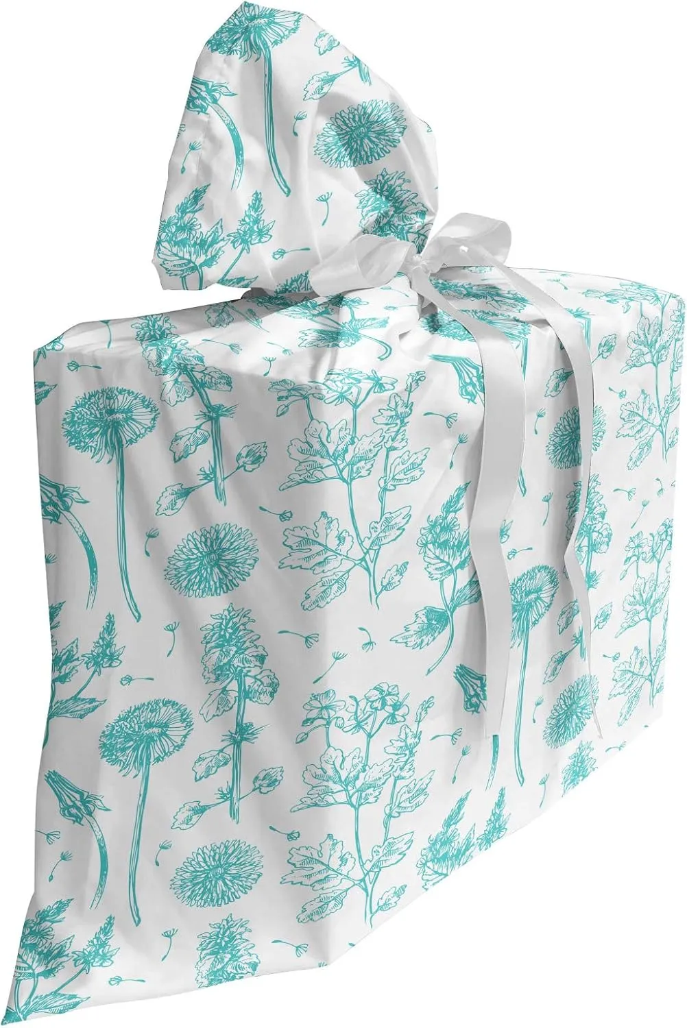 Ambesonne Floral Fabric Gift Bag, Hand Drawn Sketchy Interpretation of Wildflowers on a Plain Background, Present Sack for Parties Birthdays with 3 Ribbons, 27, Cadet Blue White