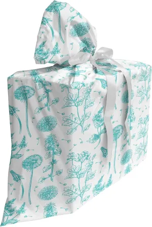 Ambesonne Floral Fabric Gift Bag, Hand Drawn Sketchy Interpretation of Wildflowers on a Plain Background, Present Sack for Parties Birthdays with 3 Ribbons, 27, Cadet Blue White