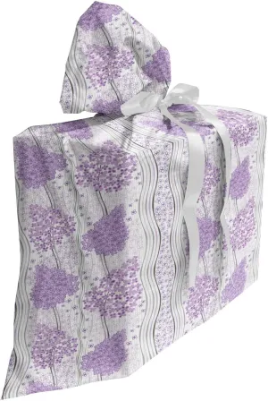 Ambesonne Floral Gift Bag, Ornamental Geometrical Lilacs Little Flowers Curls Wavy Stripes Drawing, Fabric Party Favor Pouch with 3 Ribbons, 27, Pastel Purple and Ivory