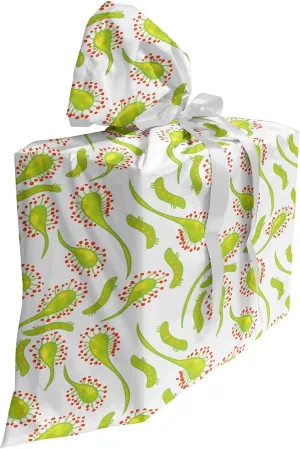 Ambesonne Foliage Gift Bag, Sundew Plant and Larva Doodle Carnivorous Plant Illustration, Fabric Party Favor Pouch with 3 Ribbons, 27, Apple Green Vermilion