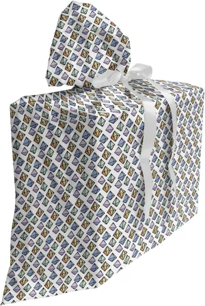 Ambesonne Geology Fabric Gift Bag, Hand Drawn Illustration of Gemstones Colorful Rainbow Style Elements Retro Design, Present Sack for Parties Birthdays with 3 Ribbons, 27, Multicolor