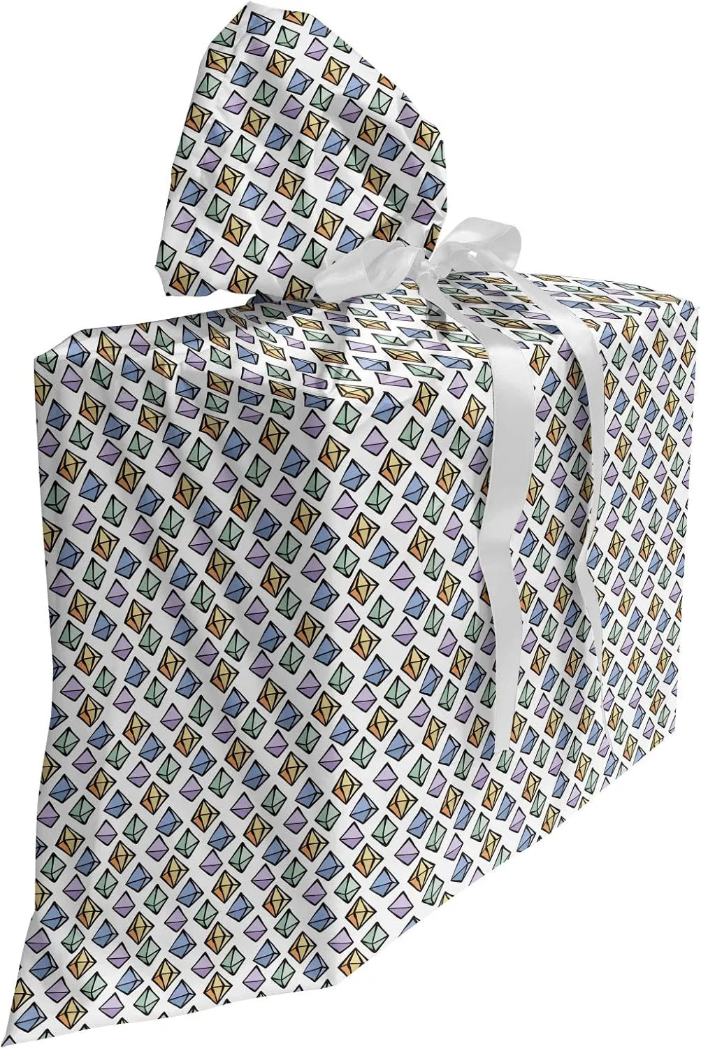 Ambesonne Geology Fabric Gift Bag, Hand Drawn Illustration of Gemstones Colorful Rainbow Style Elements Retro Design, Present Sack for Parties Birthdays with 3 Ribbons, 27, Multicolor