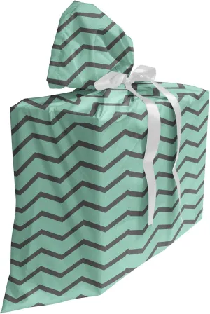 Ambesonne Grey Chevron Fabric Gift Bag, Retro Zigzags Pattern with Long Corners at Variable Angles Minimalist Art, Present Sack for Parties Birthdays with 3 Ribbons, 27, Mint Green Grey