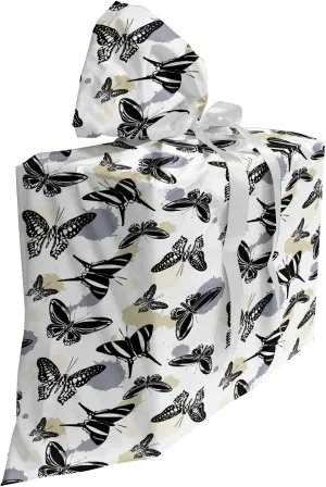 Ambesonne Insects Fabric Gift Bag, Demonstration of Repetitive Various Butterflies on a Plain Background, Present Sack for Parties Birthdays with 3 Ribbons, 27, White and Multicolor