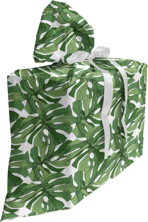 Ambesonne Jungle Foliage Gift Bag, Demonstration of Beach Setting Tree Leaves Pattern in Cartoon, Fabric Party Favor Pouch with 3 Ribbons, 27, Fern Green Peacock Green
