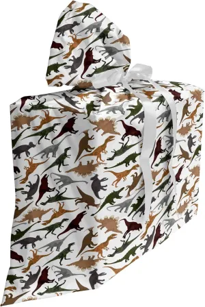 Ambesonne Jurassic Gift Bag, Pattern Dinosaurs Enormous Museum History Cartoony Illustration, Fabric Party Favor Pouch with 3 Ribbons, 27, Dark Orange Burgundy