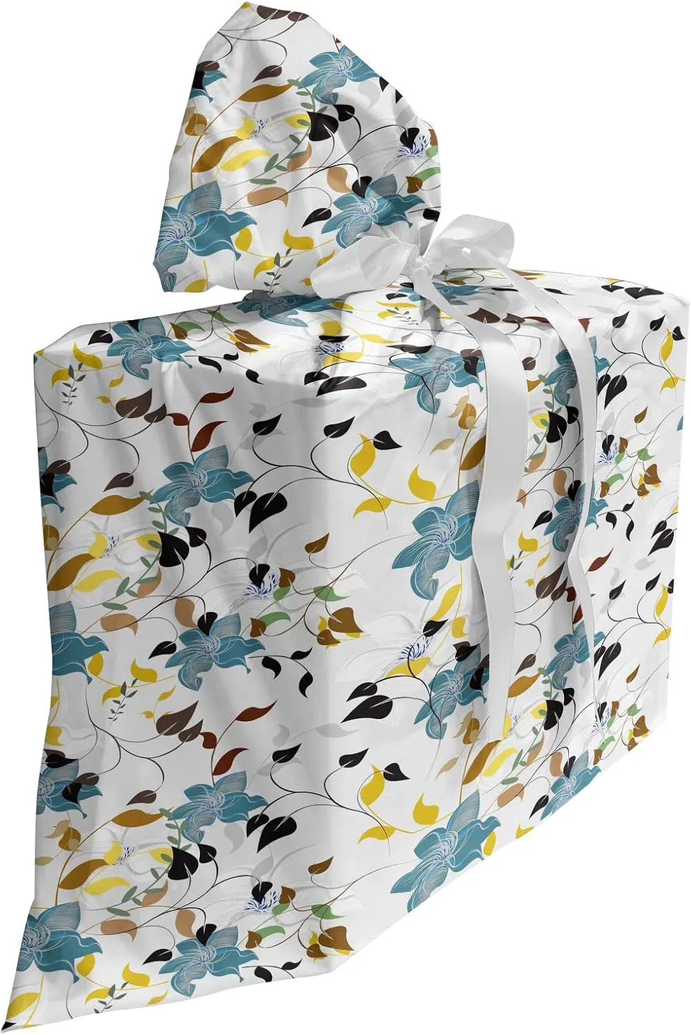 Ambesonne Leaf Fabric Gift Bag, Seasonal Flowers with Colorful Leaves Poison Ivy Plant in Contemporary Design Print, Present Sack for Parties Birthdays with 3 Ribbons, 27, Multicolor