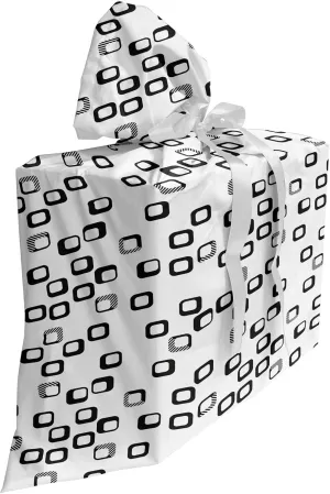 Ambesonne Modern Gift Bag, Demonstration of Monochrome Style Modern Round Squares with Stripes, Fabric Party Favor Pouch with 3 Ribbons, 27, Charcoal Grey and White