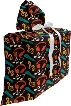 Ambesonne Music Fabric Gift Bag, Notes and DJ Headphones Pop Art Style Retro Sound Melody Rhythm Pitch Beats Graphic, Present Sack for Parties Birthdays with 3 Ribbons, 27, Multicolor