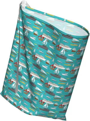 Ambesonne Nautical Gift Bag, Demonstration of Sea Transport Items Cruise Sailboat Ship Yacht, Fabric Party Favor Pouch with 3 Ribbons, 27, Dark Seafoam Multicolor