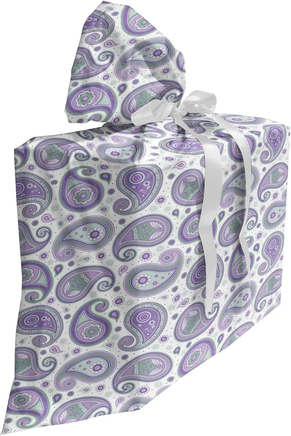 Ambesonne Paisley Gift Bag, Repetition of Oriental Motif Flowers in Pastel Tone, Fabric Party Favor Pouch with 3 Ribbons, 27, Laurel Green Lavender