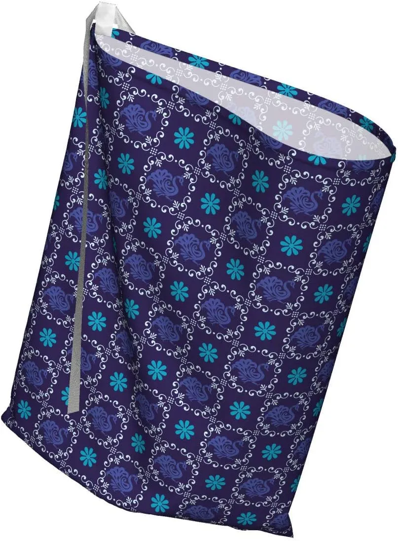 Ambesonne Peacock Fabric Gift Bag, Demonstration of Oriental Animal Pattern Ornate Feathers, Present Sack for Parties Birthdays with 3 Ribbons, 27, Indigo Sea Blue