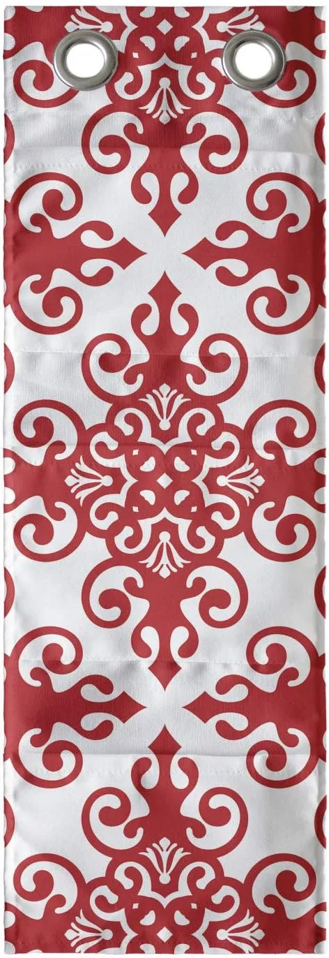 Ambesonne Red Hanging Pocket Organizer, Western Style Floral Scroll Motif Swirled Lines Antique Royal Ornament with Framework, Printed Polyester Storage Bag with Pockets, 9" x 27", Red White