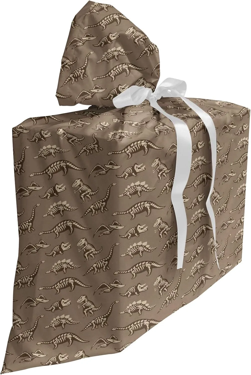 Ambesonne Skeleton Fabric Gift Bag, Sketchy Doodle of Various Breeds Fossil Dinosaurs Extinct Animal, Present Sack for Parties Birthdays with 3 Ribbons, 27, Cocoa Pale Sepia