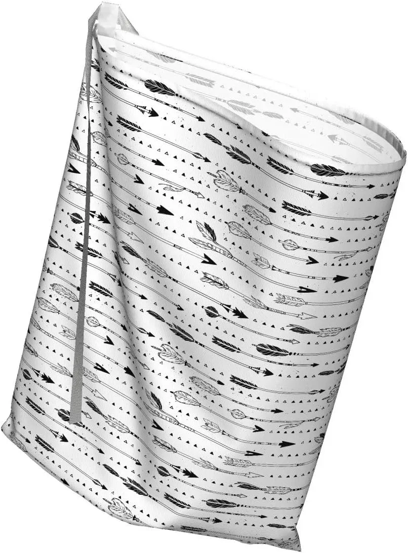 Ambesonne Tribal Fabric Gift Bag, Prehistoric Style Tools Pattern Culture Boho Repetition in Monochrome Art, Present Sack for Parties Birthdays with 3 Ribbons, 27, Charcoal Grey White