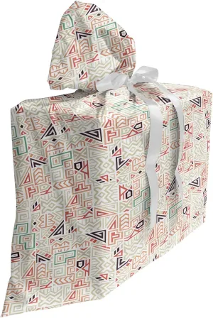 Ambesonne Tribal Gift Bag, Cultural Themed Abstract Pattern with Geometrical Elements Summer Tones, Fabric Party Favor Pouch with 3 Ribbons, 27, Grey Yellow Multicolor