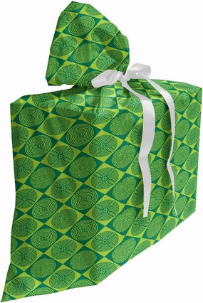 Ambesonne Abstract Gift Bag, Rhythmic Diagonal Squares Tribal Motifs in Mother Nature Tones Illustration, Fabric Party Favor Pouch with 3 Ribbons, 27, Jade Green