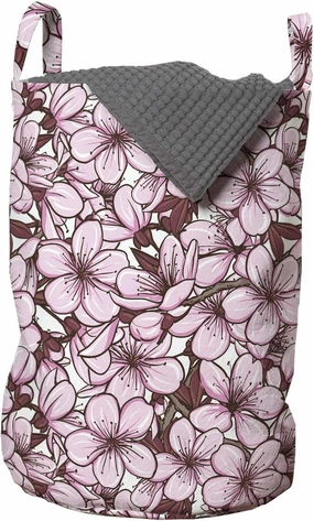 Ambesonne Almond Blossom Laundry Bag, Ornamental Arrangement with Blooming Cherry Flowers Japan, Hamper Basket with Handles Drawstring Closure for Laundromats, 13" x 19", Dried Rose Pale Pink