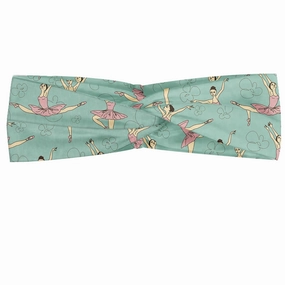 Ambesonne Ballet Headband Set of 2, Ballerinas Dancing in Various Poses Fine Arts Theme Theatrical Activity, Knotted Elastic Hair Band Accessory for Women Everyday Use, M-L, Seafoam Pale Pink Cream