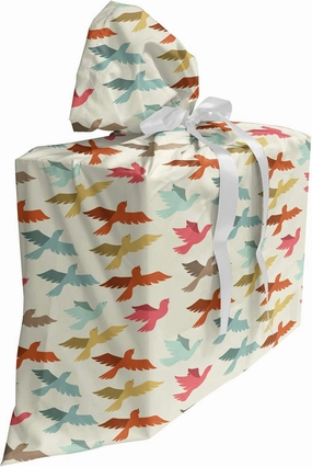 Ambesonne Bird Gift Bag, Colorful Interpretation of Flying Creatures Pattern Symbolizing Freedom, Fabric Party Favor Pouch with 3 Ribbons, 27, Eggshell and Multicolor