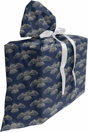 Ambesonne Birds Fabric Gift Bag, Pattern of Soaring Bird of Prey Outline Drawings Freedom, Present Sack for Parties Birthdays with 3 Ribbons, 27, Slate Blue Mustard