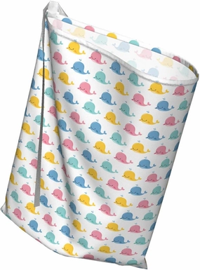 Ambesonne Blue Nautical Fabric Gift Bag, Demonstration of Repeated Funny Whales Summer Time Kawaii Style Design, Present Sack for Parties Birthdays with 3 Ribbons, 27, White Multicolor