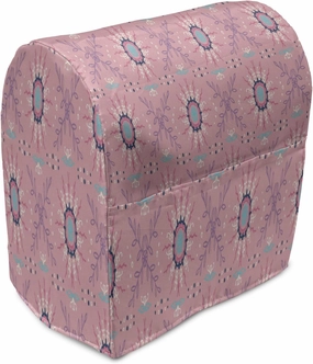 Ambesonne Boho Stand Mixer Cover, Continuous Floral Sun Like Motif Folk Art Inspired Repetition, Kitchen Appliance Organizer Bag Cover with a Pocket, 6-8 Quarts, Pale Pink and Multicolor